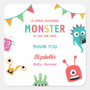 Sticker Carré Petit Monstre Baby Shower Halloween