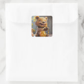 Sticker Carré Petit ours mangeant du miel (Sac)