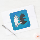 Sticker Carré Petit Ours Ombre Sur Bleu (Enveloppe)