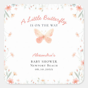 Sticker Carré Petit Papillon corail Turquoise mignon fille Baby