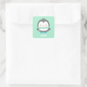 Sticker Carré Petit Pingouin mignon avec Écharpe d'hiver pour le (Sac)