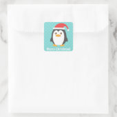 Sticker Carré Petit pingouin mignon avec le chapeau de Noël (Sac)
