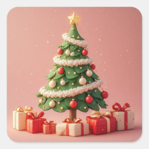 Sticker Carré Petit sapin de Noël décoré avec des cadeaux