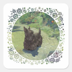 Sticker Carré Petit Scottie dans le jardin