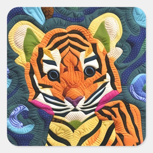 Sticker Carré Petit Tiger Cub Quilt Comme Design (Devant)