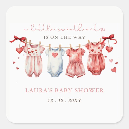 Sticker Carré Petite amoureuse Valentines Baby shower fille (Devant)