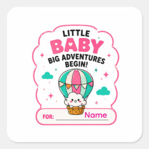 Sticker Carré 🎈 Petite Aventure de Bébé Commence Nom Baby Showe
