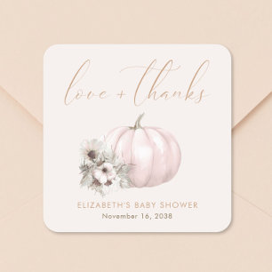 Sticker Carré Petite Citrouille Bébé Fille Remerciements pour Ba