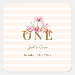 Sticker Carré Petite Citrouille Bow Roses 1er Anniversaire Éléga