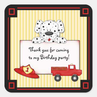 Sticker Carré Petite Dalmation pompière - Premier anniversaire