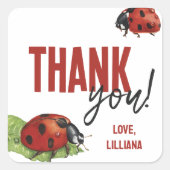 Sticker Carré Petite dame Ladybug Anniversaire Merci Favoriser (Devant)