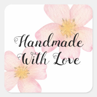 Sticker Carré Petite Entreprise Faite Main Avec Amour - Fleurs R