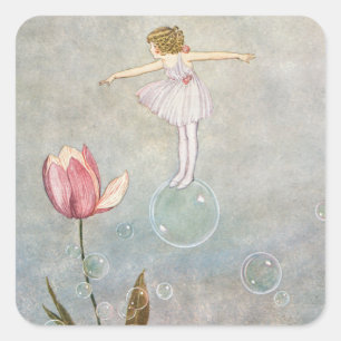Sticker Carré Petite fée sur une bulle