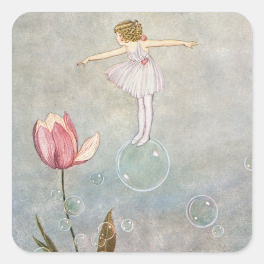 Sticker Carré Petite fée sur une bulle (Devant)
