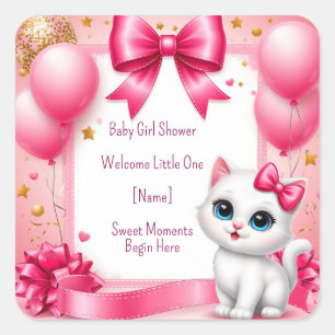 Sticker Carré Petite fête d'anniversaire de chaton rose 🐱