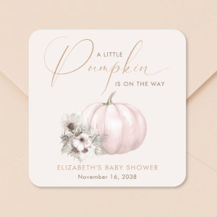 Sticker Carré Petite Fête de Bébé Fille Citrouille d'Automne