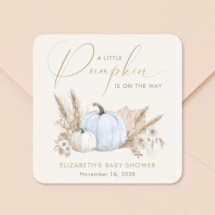 Sticker Carré Petite Fête de Bébé Garçon d'Automne Citrouille