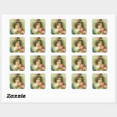 Sticker Carré Petite fille aux roses roses roses Saint Valentin (Feuille)