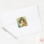 Sticker Carré Petite fille aux roses roses roses Saint Valentin (Enveloppe)