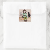Sticker Carré Petite fille avec chats (Sac)