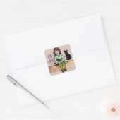 Sticker Carré Petite fille avec chats (Enveloppe)