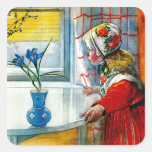 Sticker Carré Petite fille avec Iris Bleu