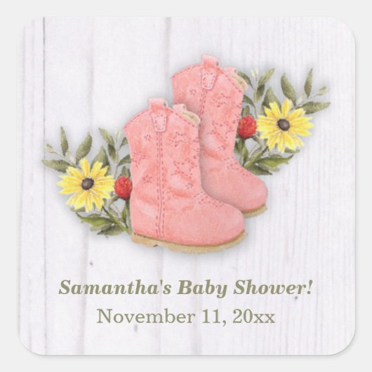 Sticker Carré Petite fille Bootie Baby shower Blanc Bois (Devant)