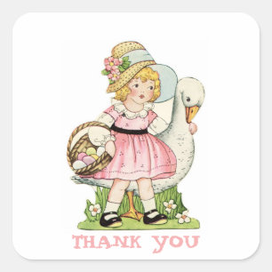 Sticker Carré Petite fille et Merci d'oie
