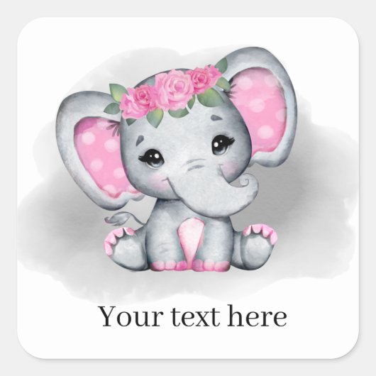 Sticker Carré petite fille mignonne éléphant ajouter du texte n' (Devant)
