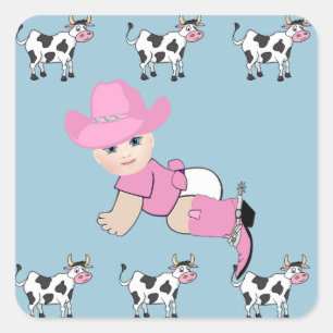 Sticker Carré Petite fille Occidentale Aux Vaches Potées