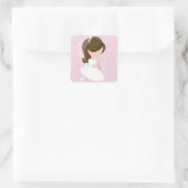 Sticker Carré Petite fille, rose, première communion (Sac)
