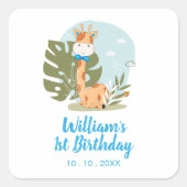 Sticker Carré Petite Giraffe (animal de Safari garçon) Anniversa (Devant)