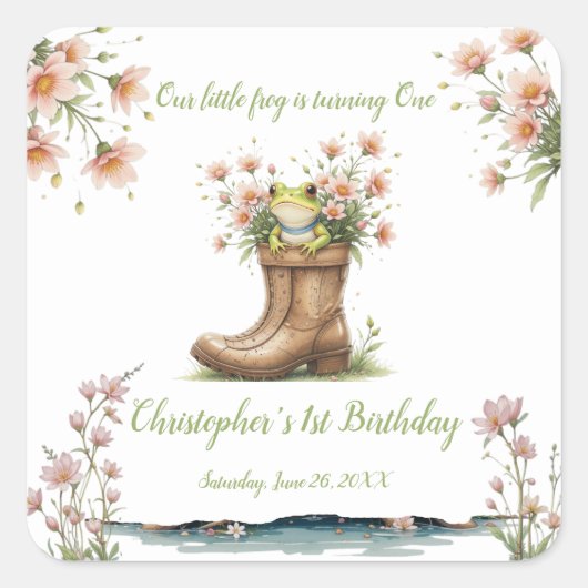 Sticker Carré Petite grenouille Froggie 1er anniversaire (Devant)