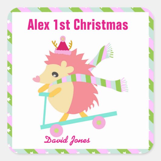 Sticker Carré Petite Hedhog de Noël (Devant)