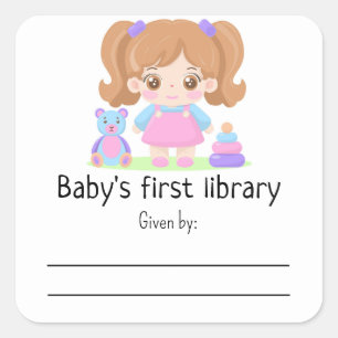 Sticker Carré Petite petite fille - Première bibliothèque de béb
