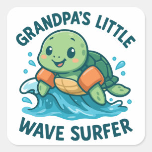 Sticker Carré Petite tortue surfeuse de petite vague de papy