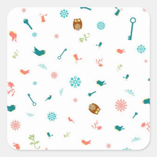 Sticker Carré Petites Chouettes et oiseaux