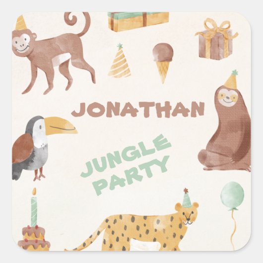 Sticker Carré Petits animaux de la jungle (Devant)