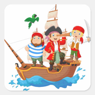 Sticker Carré Petits pirates mignons de bande dessinée -