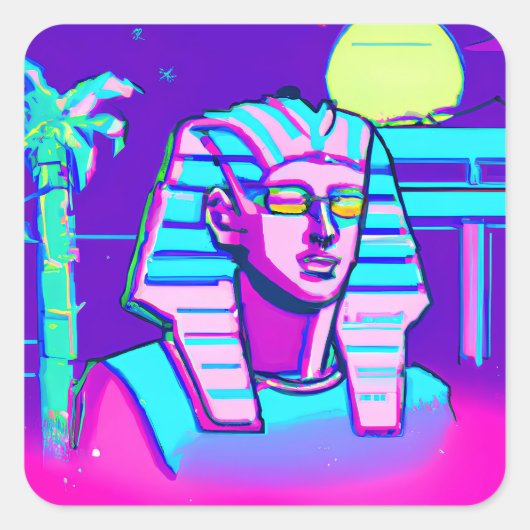 Sticker Carré Pharaon Synthwave (Devant)