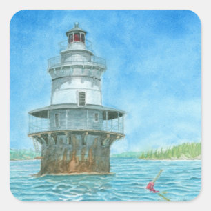 Sticker Carré Phare de Goose Rocks Aquarelle