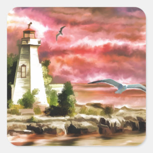 Sticker Carré Phare de Sunset Coastal