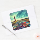 Sticker Carré Phare délimité sur une plage abandonnée (Enveloppe)