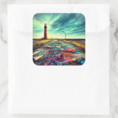 Sticker Carré Phare délimité sur une plage abandonnée (Sac)