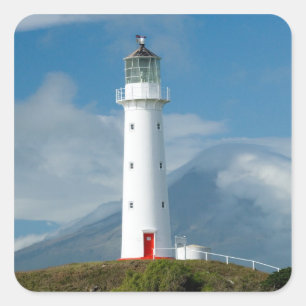Sticker Carré Phare du cap Egmont et Mt Taranaki/Mt