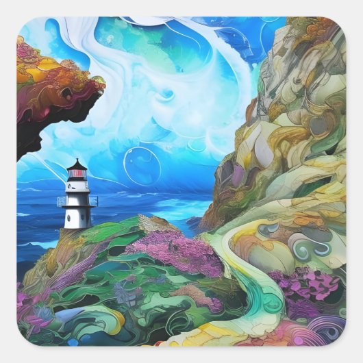 Sticker Carré phare face à la mer (Devant)