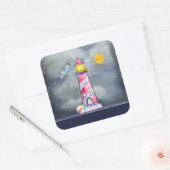 Sticker Carré Phare rouge avec un Arrière - plan Stormy (Enveloppe)
