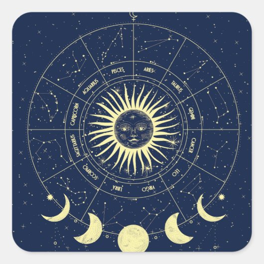 Sticker Carré Phases de la lune solaire céleste Zodiac (Devant)