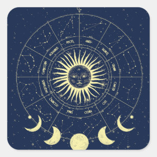 Sticker Carré Phases de la lune solaire céleste Zodiac