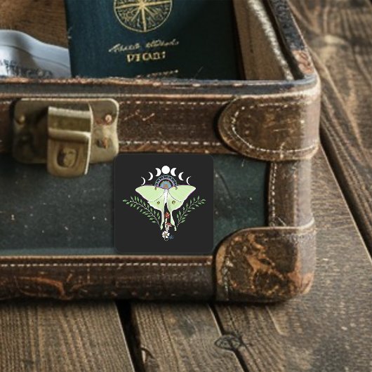 Sticker Carré Phases Luna Moth Moon Noir